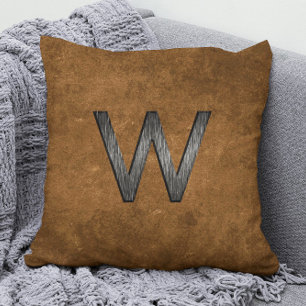  Elegant Masculine Personalised Monogram Tan Brown Cushion