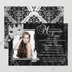 Elegant Mask Heels Masquerade Photo Sweet 16 Invitation