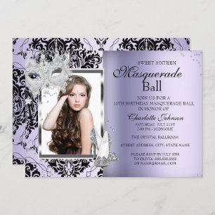 Elegant Mask Heels Masquerade Sweet 16 Lavender 3 Invitation