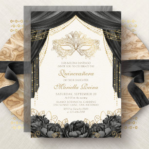 Elegant Mask Masquerade Black Quinceanera Invitation