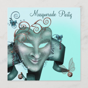 Elegant Mask Teal Blue Masquerade Party Invitation
