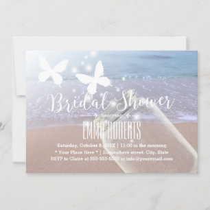 Elegant Mason Jar & Butterfly Beach Bridal Shower Invitation