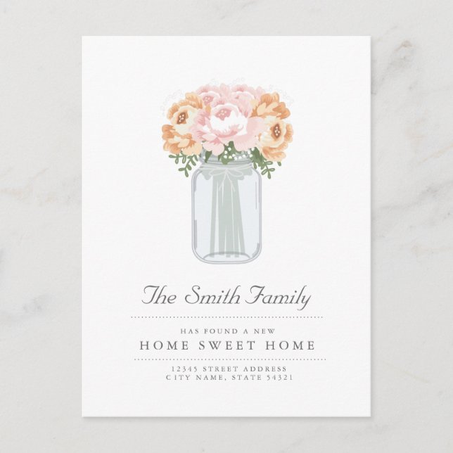 Elegant Mason Jar Moving Announcement Postcard (Front)