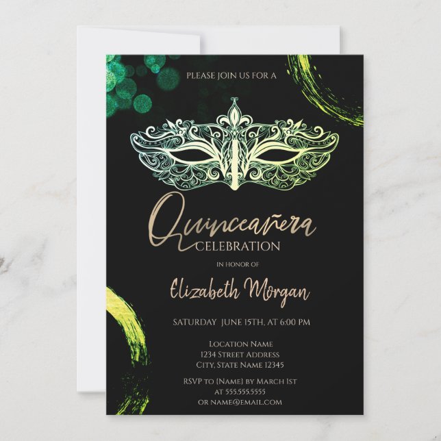 Elegant Masque,Chic Masquerade Quinceañera Invitation (Front)