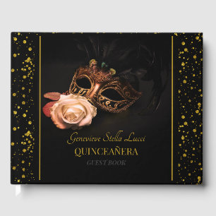 Elegant Masquerade and White Rose  Guest Book