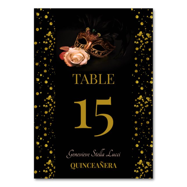 Elegant Masquerade and White Rose  Table Number (Front)