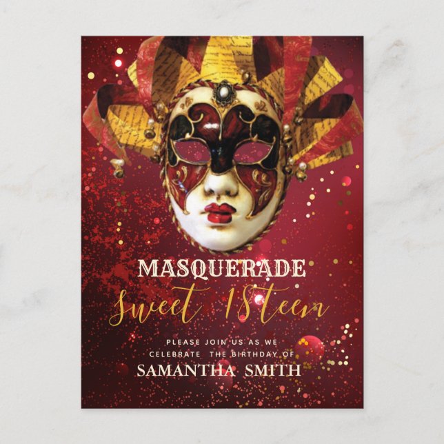 Elegant Masquerade Invitation Postcard (Front)