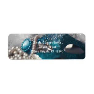 Elegant Masquerade Mask & Pearls Party Invitation Return Address Label