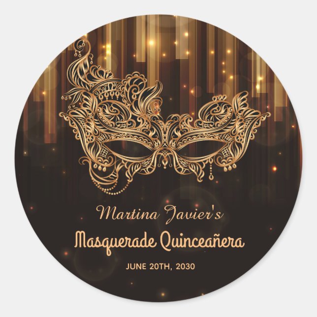 Elegant Masquerade Quinceañera 15th Birthday Classic Round Sticker (Front)