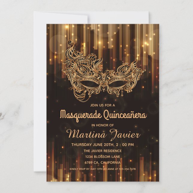 Elegant Masquerade Quinceañera 15th Birthday Invitation (Front)