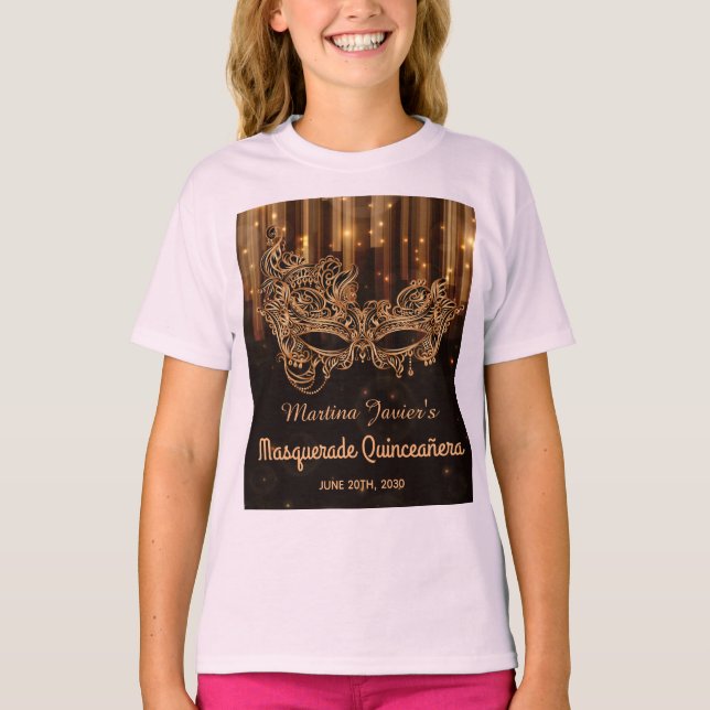 Elegant Masquerade Quinceañera 15th Birthday T-Shirt (Front)
