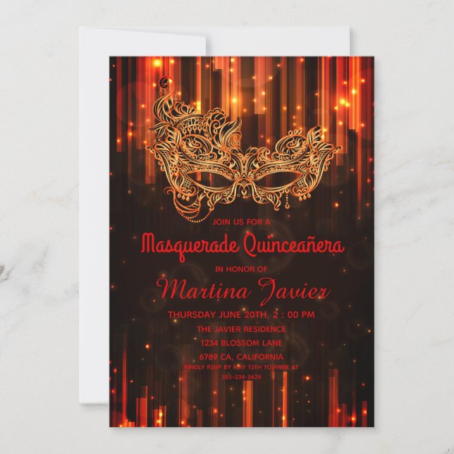 Elegant Masquerade Red Quinceañera 15th Birthday Invitation (Front)