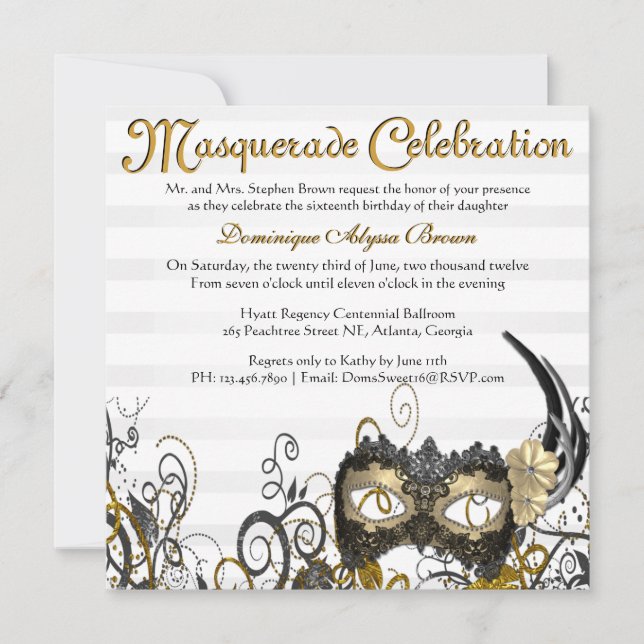 Elegant Masquerade Swirl Invite [Gold] (Front)