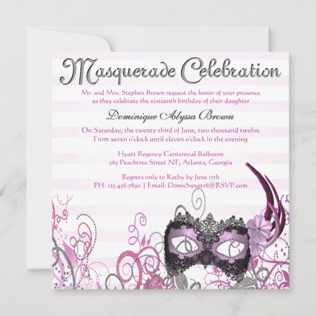 Elegant Masquerade Swirl Invite [Pink] (Front)
