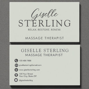 Elegant Massage Therapist Sage Green Modern Business Card