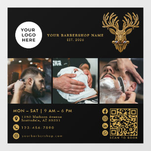 Elegant Master Barber Shop Gold Stag Qr Code Logo