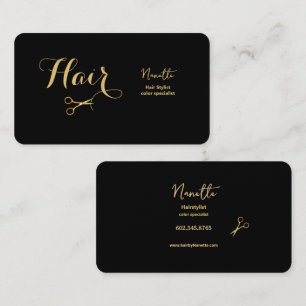 Elegant Master Hairstylist Black and Gold Business Card