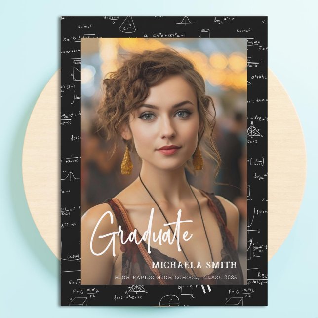 Elegant Math Handwritten Script Photo Graduation  Announcement (Creator Uploaded)
