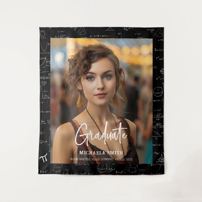Elegant Math Handwritten Script Photo Graduation  Tapestry (Front)