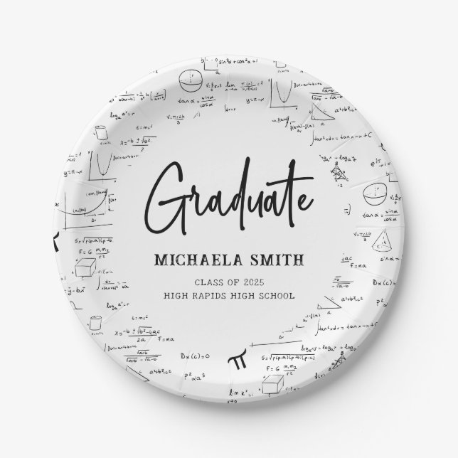 Elegant Mathematics Script High School Graduate Paper Plate (Front)