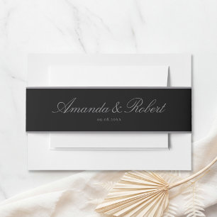 Elegant Matte Black Classic Calligraphy Wedding Invitation Belly Band
