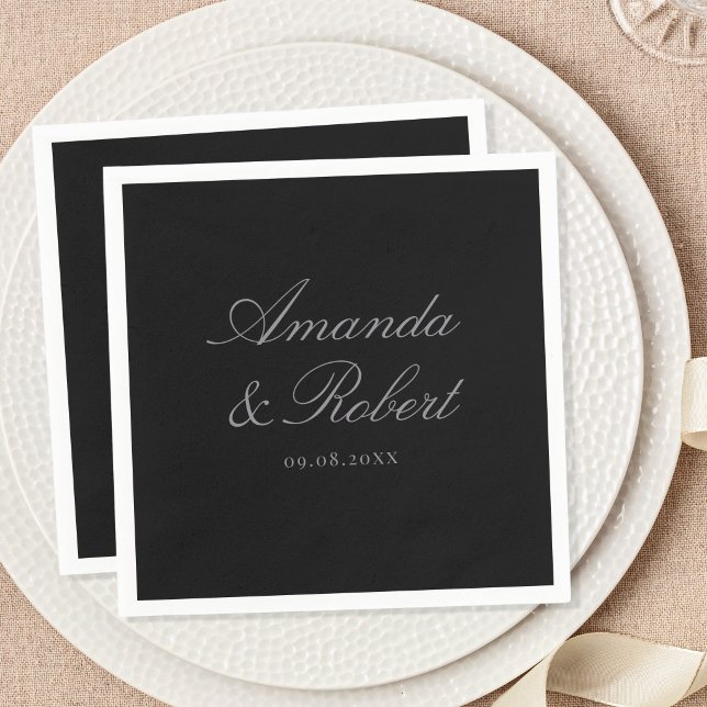 Elegant Matte Black Classic Calligraphy Wedding Napkin (Creator Uploaded)