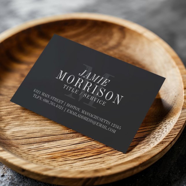 Elegant Matte Black Grey Monogram Professional Business Card (Creator Uploaded)