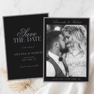 Elegant Matte Black Old Money Photo Wedding Save The Date