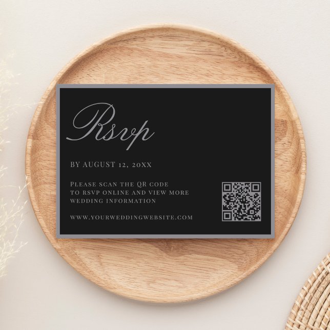 Elegant Matte Black Old Money QR Code Wedding RSVP Card (Creator Uploaded)