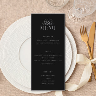 Elegant Matte Black Old Money Wedding Menu