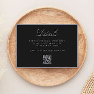 Elegant Matte Black QR Code Details Wedding Enclosure Card