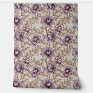 Elegant mauve and gold flowers spring floral wallpaper