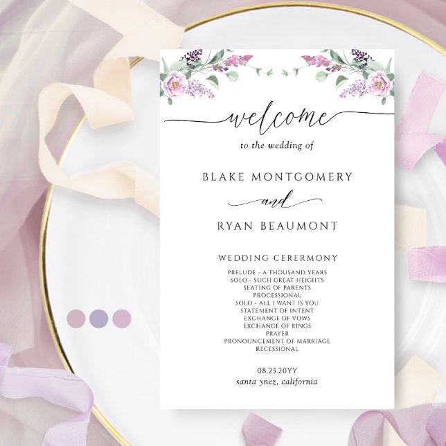 Elegant Mauve and Purple Floral Wedding Program (Creator Uploaded)