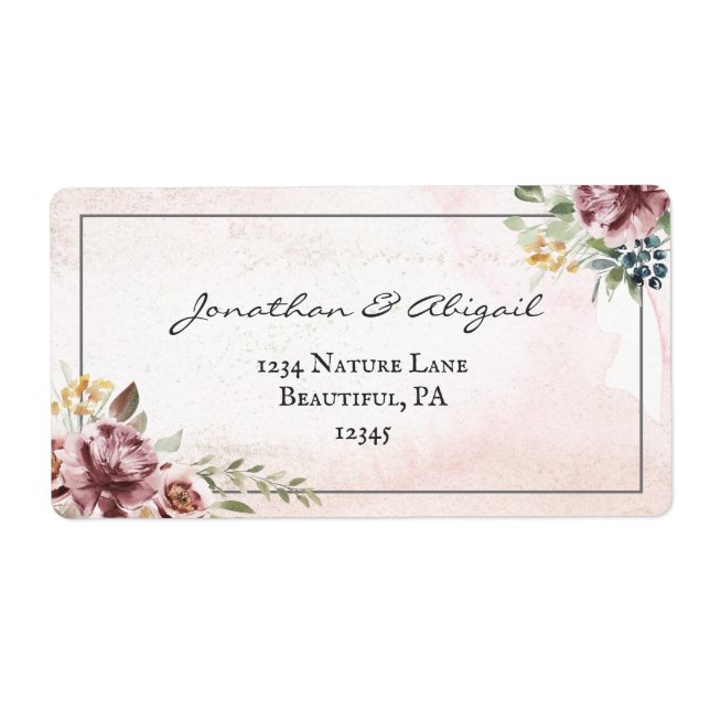 Elegant Mauve Blush Pink Floral Watercolor Wedding (Front)