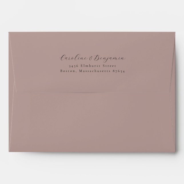 Elegant Mauve Calligraphy Wedding Return Address Envelope (Back (Top Flap))