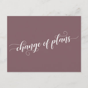 Elegant Mauve Change of Plans Postponed Wedding Postcard