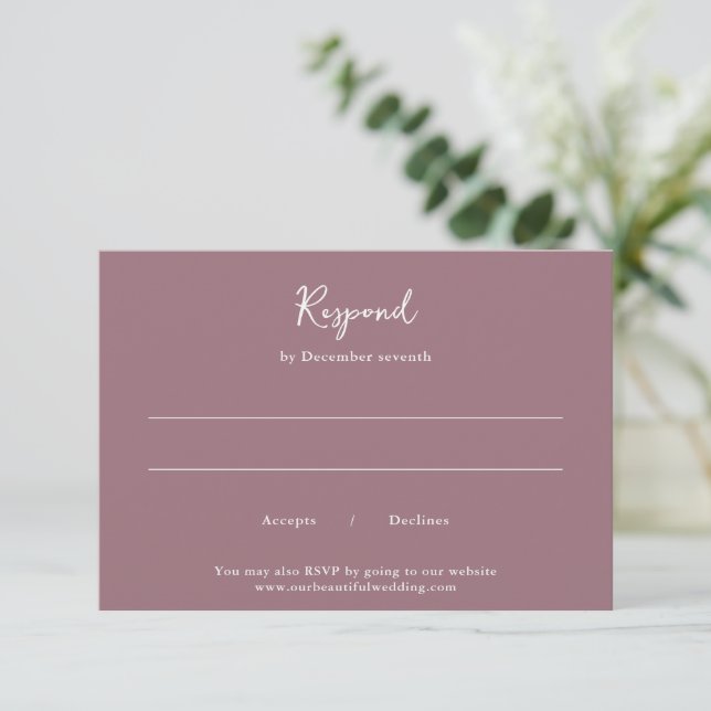 Elegant Mauve Clean Wedding RSVP Card (Standing Front)