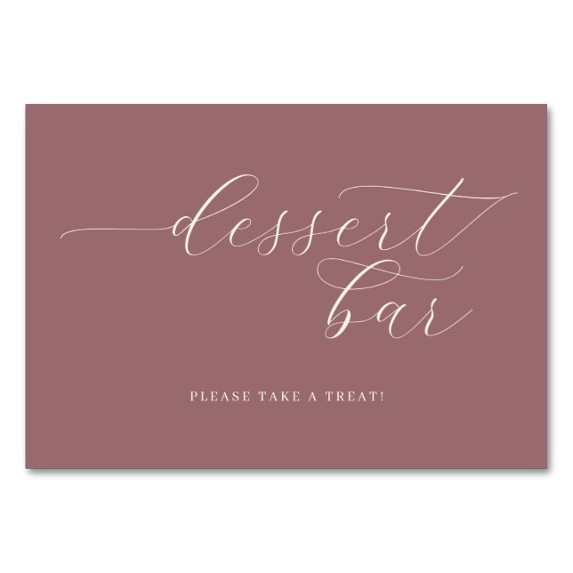 Elegant Mauve Cursive Dessert Bar Sign Table Number (Front)