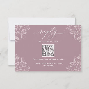 Elegant Mauve Dusty Rose Vintage Wedding QR Code RSVP Card