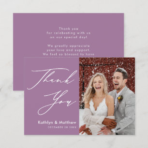 Elegant Mauve Elegant Script Modern Photo Wedding Thank You Card