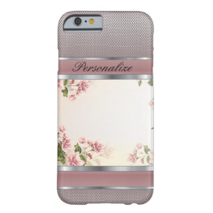 Elegant Mauve Floral and Silver Metal Design Barely There iPhone 6 Case