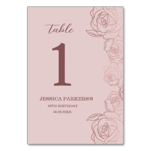 Elegant Mauve Floral Birthday Party Table Number