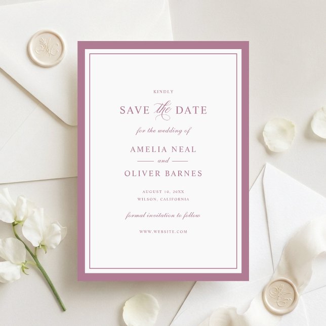 Elegant Mauve Frame Wedding Save the Date Invitation (Creator Uploaded)