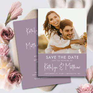 Elegant Mauve Fun Script Modern Photo Wedding Save The Date