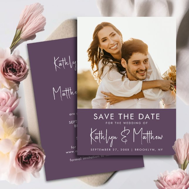 Elegant Mauve Fun Script Modern Photo Wedding Save The Date (Creator Uploaded)