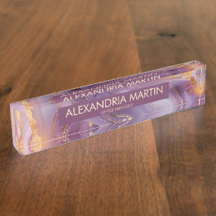 Elegant Mauve Gold Glitter Office Desk Name Nameplate