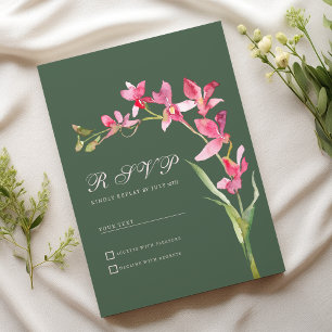 Elegant mauve green pink orchid flowers RSVP Invitation