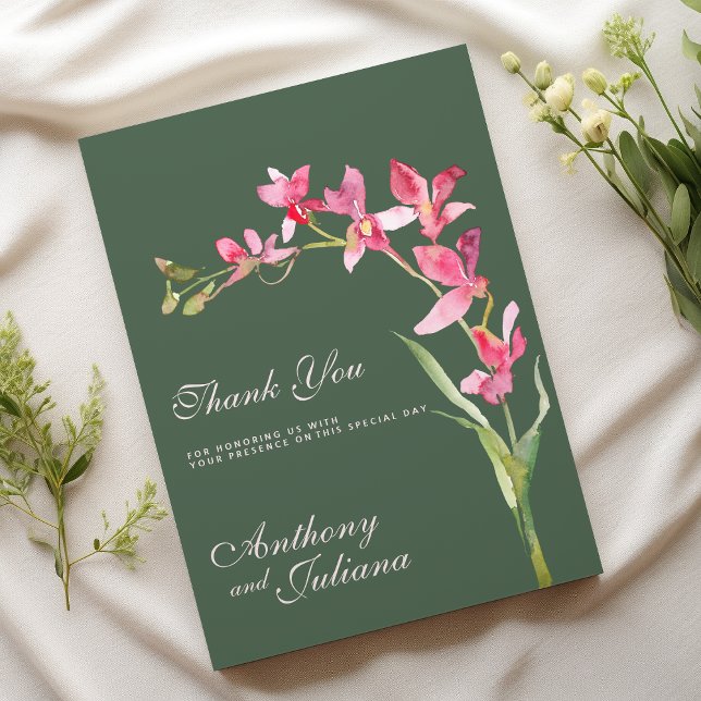 Elegant mauve green pink orchid flowers Thank You  Invitation (Elegant mauve green pink orchid flowers Thank You )