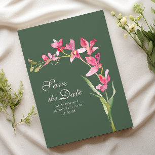 Elegant mauve green pink orchid Save the Date Invitation