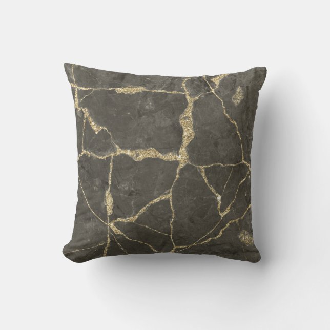 Elegant mauve grey faux gold glitter marble cushion (Front)
